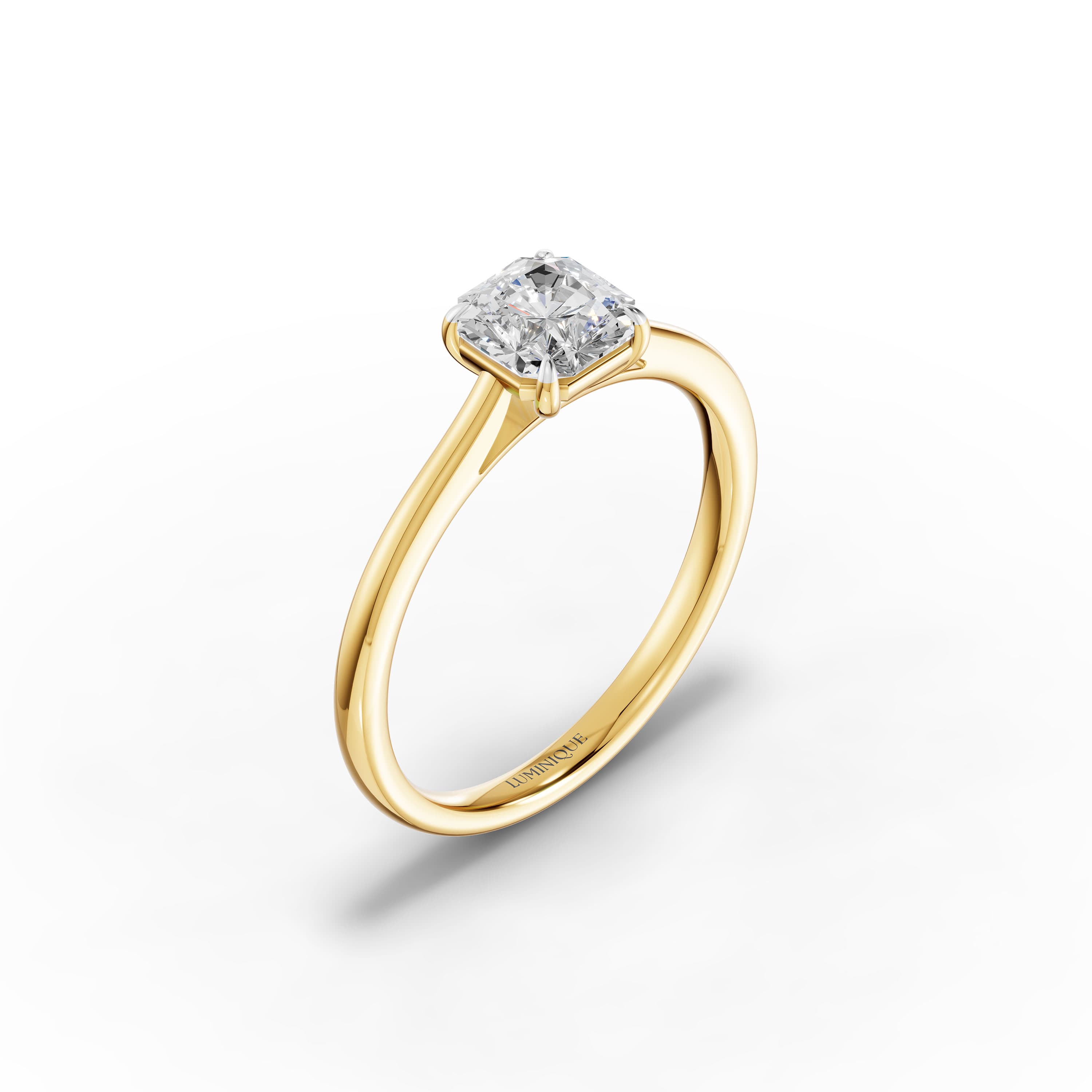 N°01 Asscher Solitaire Ring in yellow gold with lab grown diamonds, view 3