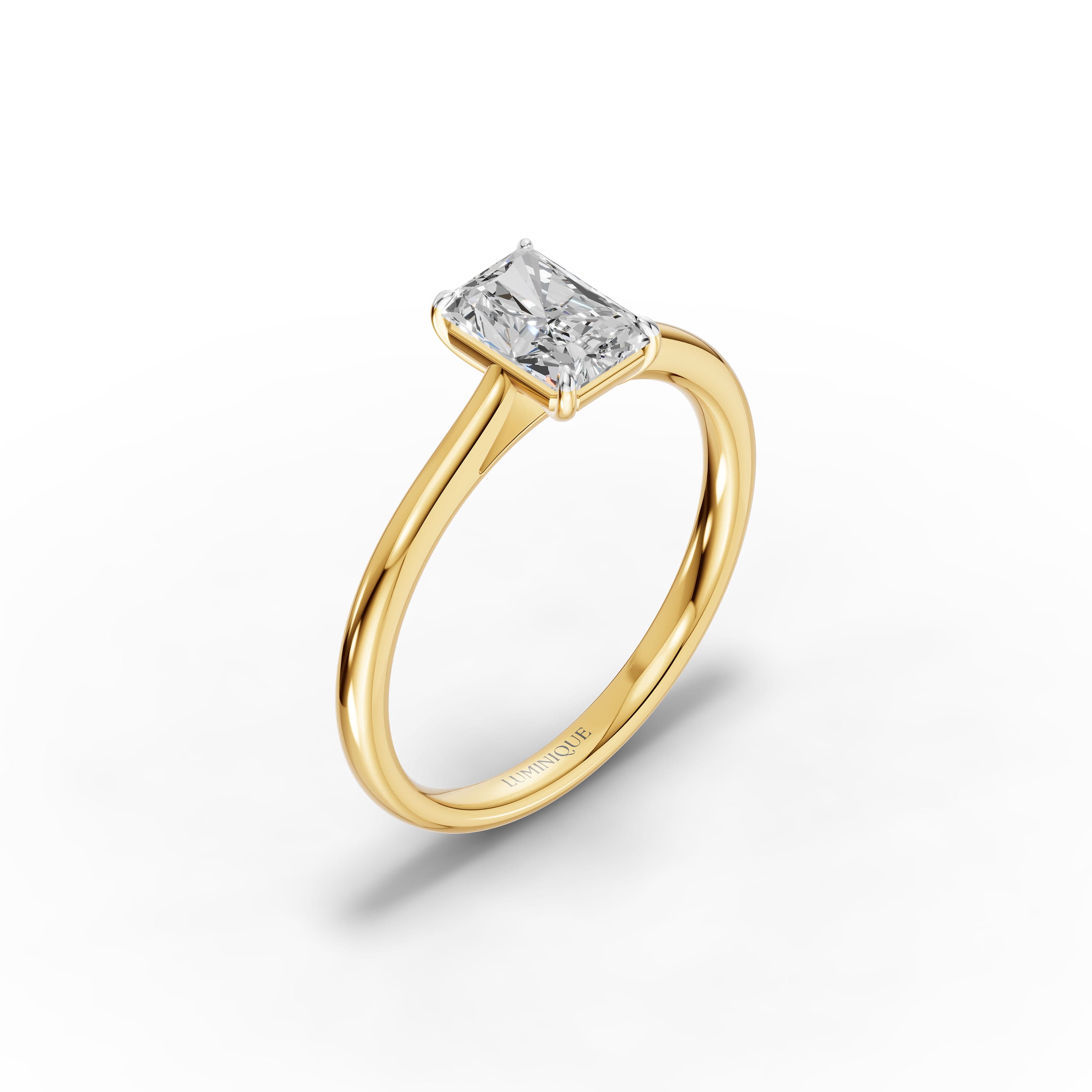 N°02 Emerald Cut Solitaire Ring in yellow gold with lab grown diamonds, view 3