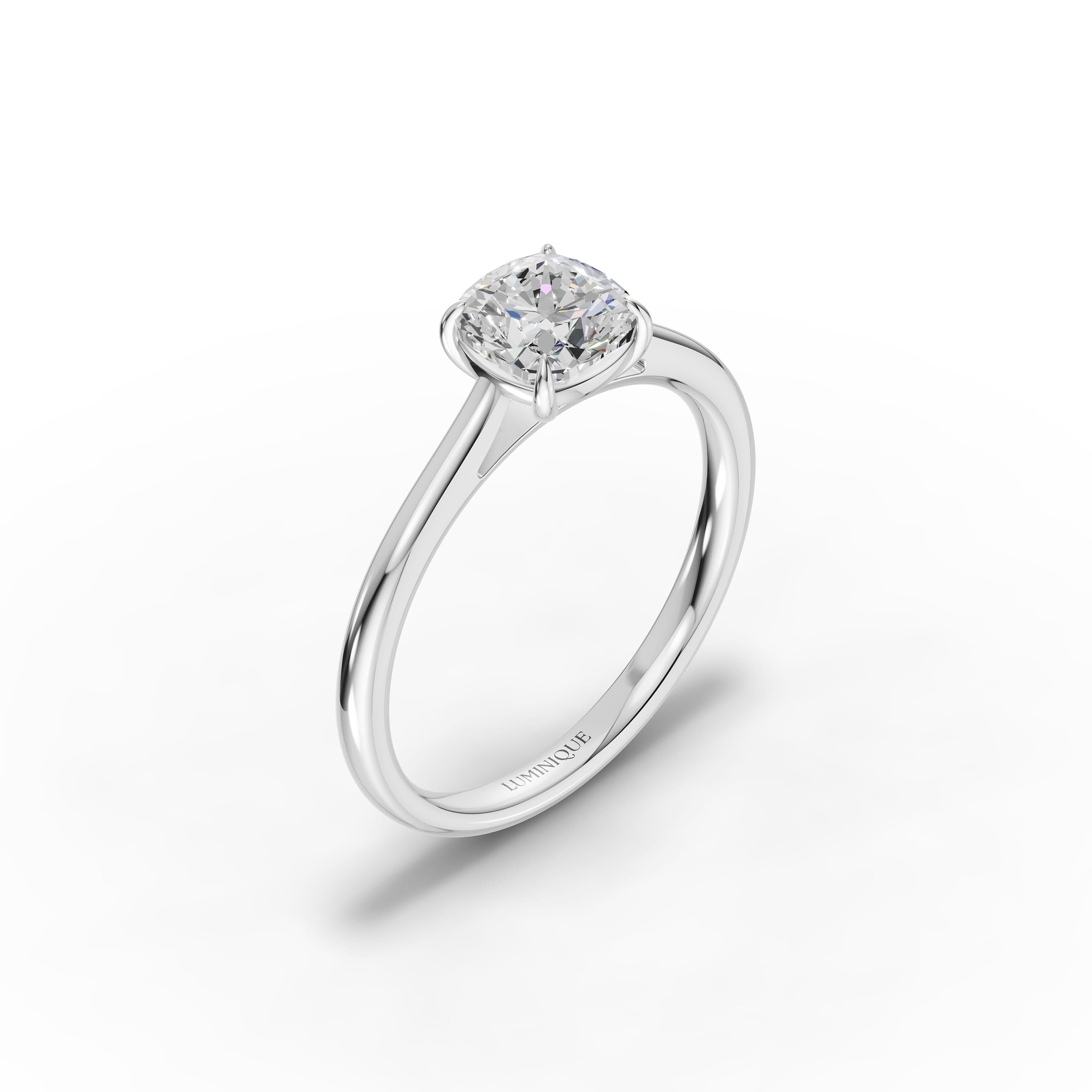 N°09 Cushion Solitaire Ring in white gold with lab grown diamonds, view 3
