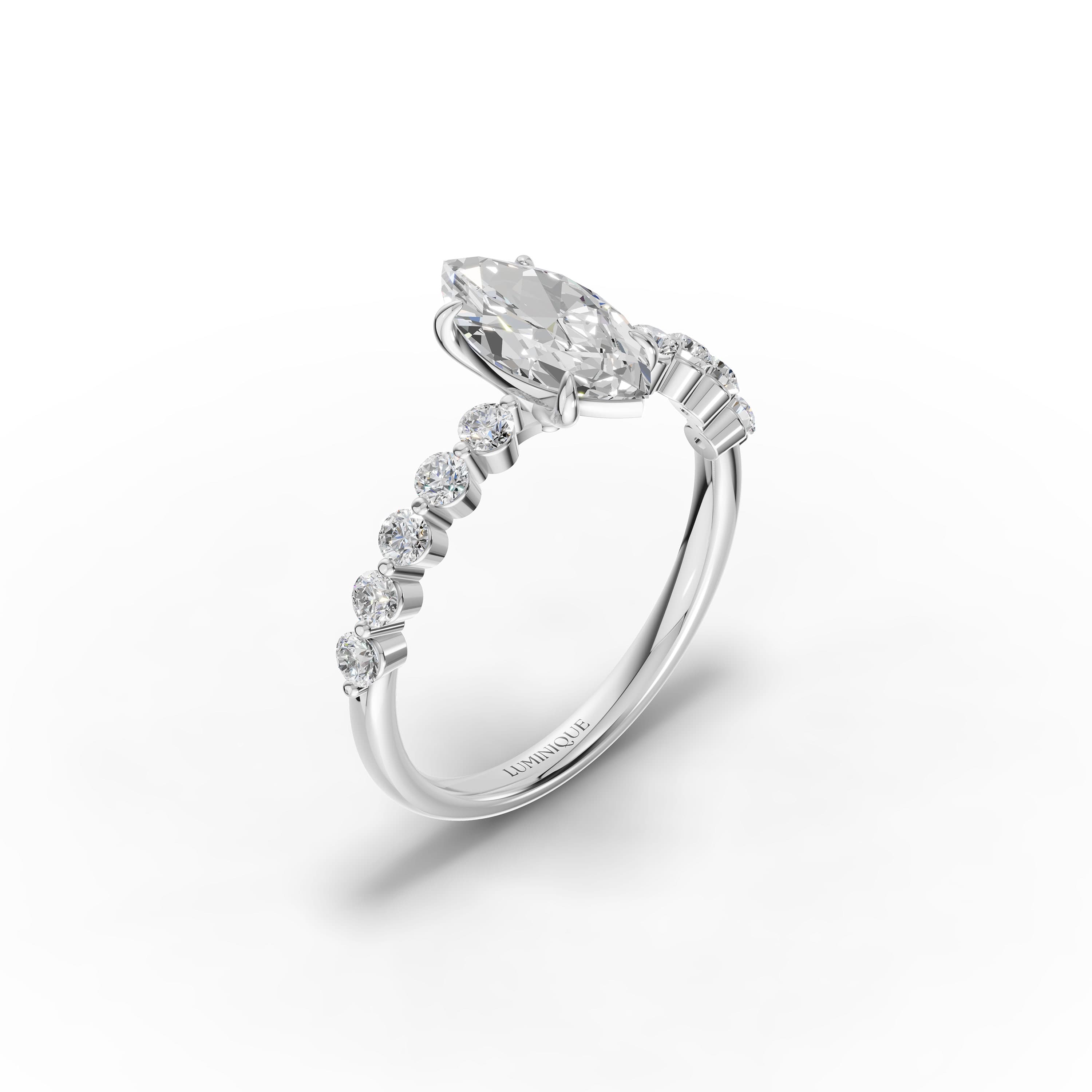 Veil Marquise Halo Ring in white gold with lab grown diamonds, view 3