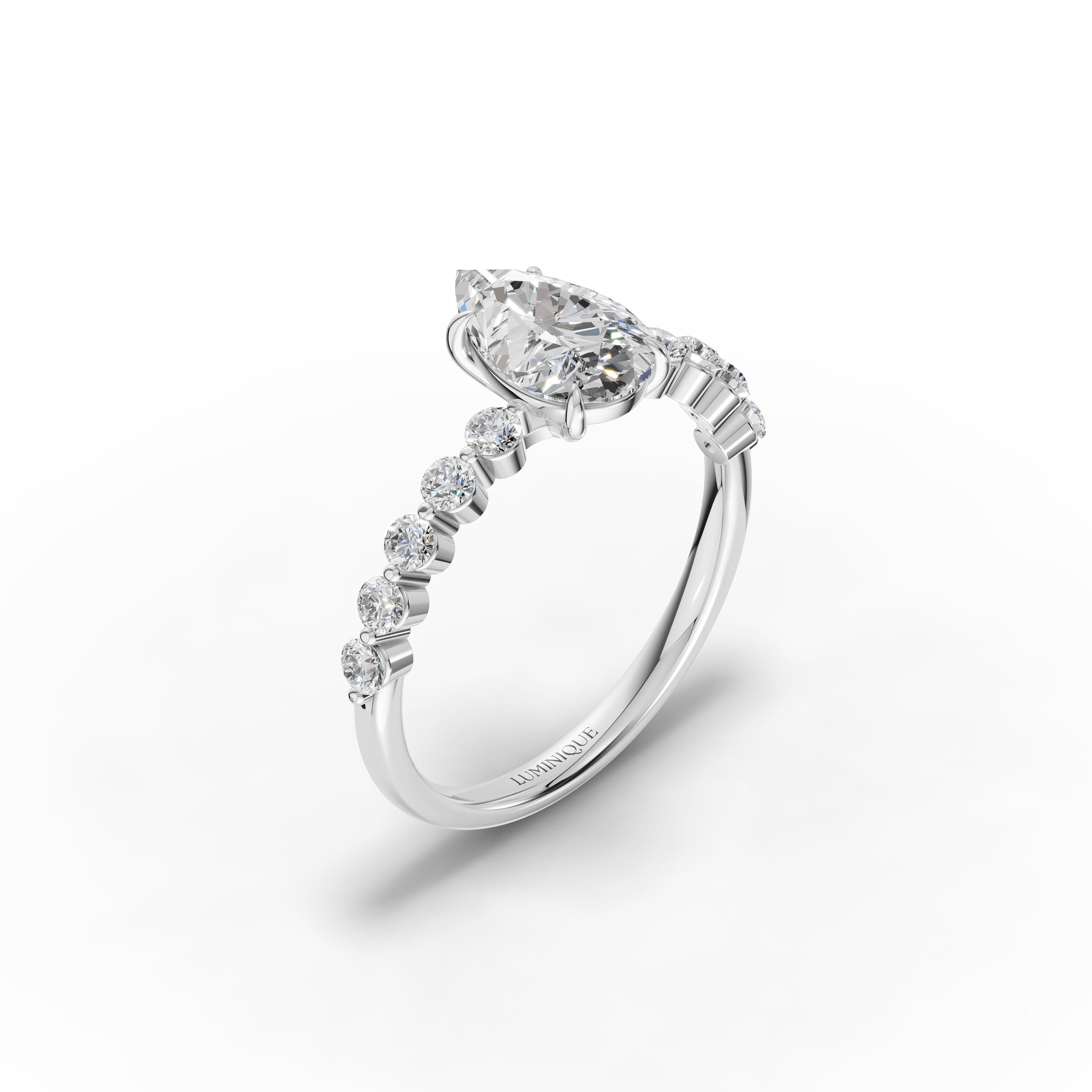 Bloom Pear Halo Ring in white gold with lab grown diamonds, view 3